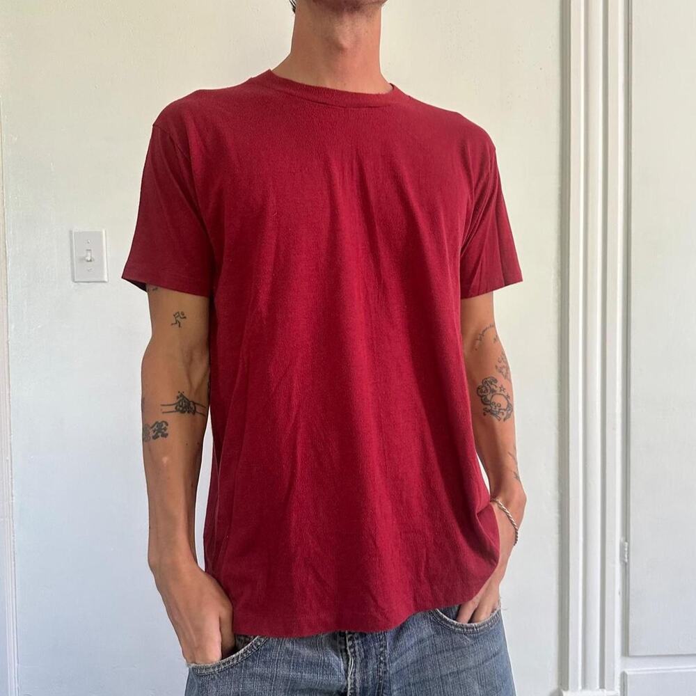 Vintage 80s 90s Faded Burgundy Worn USA Blank Cotton Tee